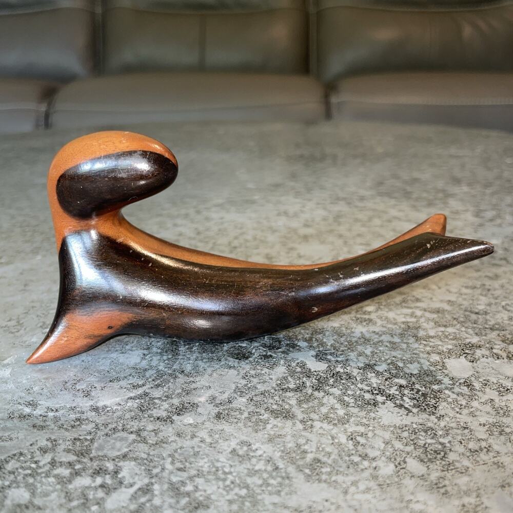 Vintage 2 Tone Wood Mid century Modern Sea Lion Seal Sleak Animal Carving